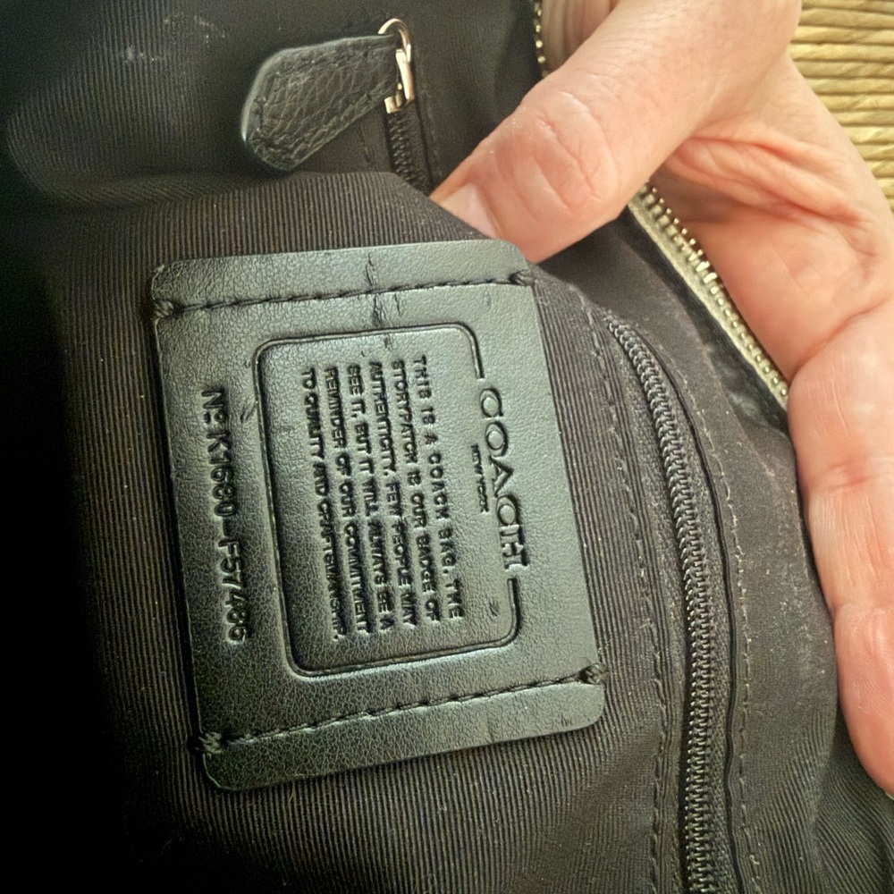 Coach Black Leather Bag with Brown Trim and White Piping - Picture 7 of 7